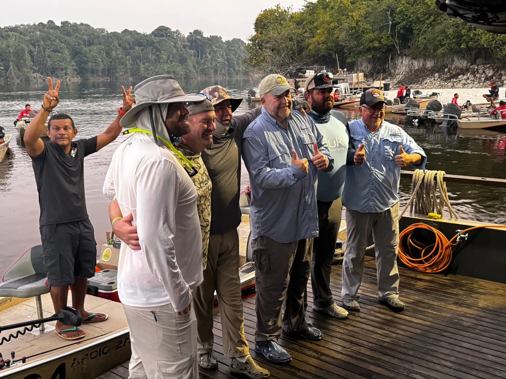 Group of anglers sharing an Amazon fishing trip