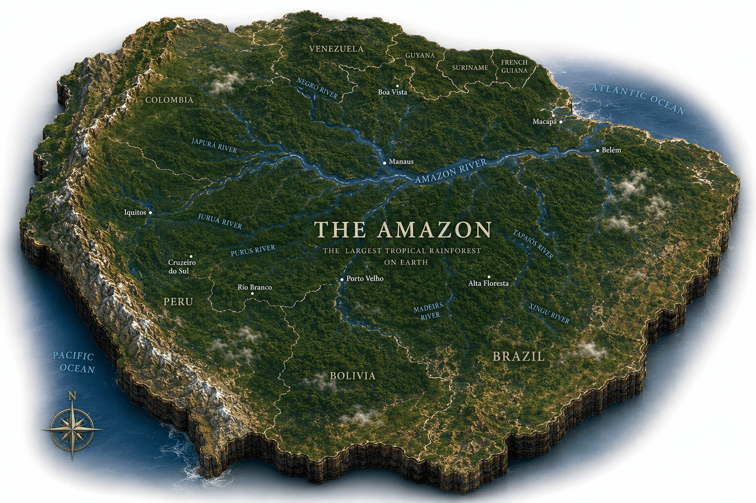 Detailed map of Brazil showing Amazon region