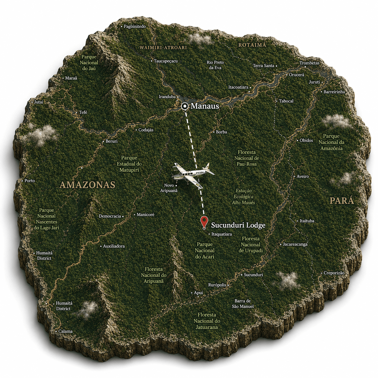 Map showing Sucunduri River Lodge in southern Amazonas, Brazil