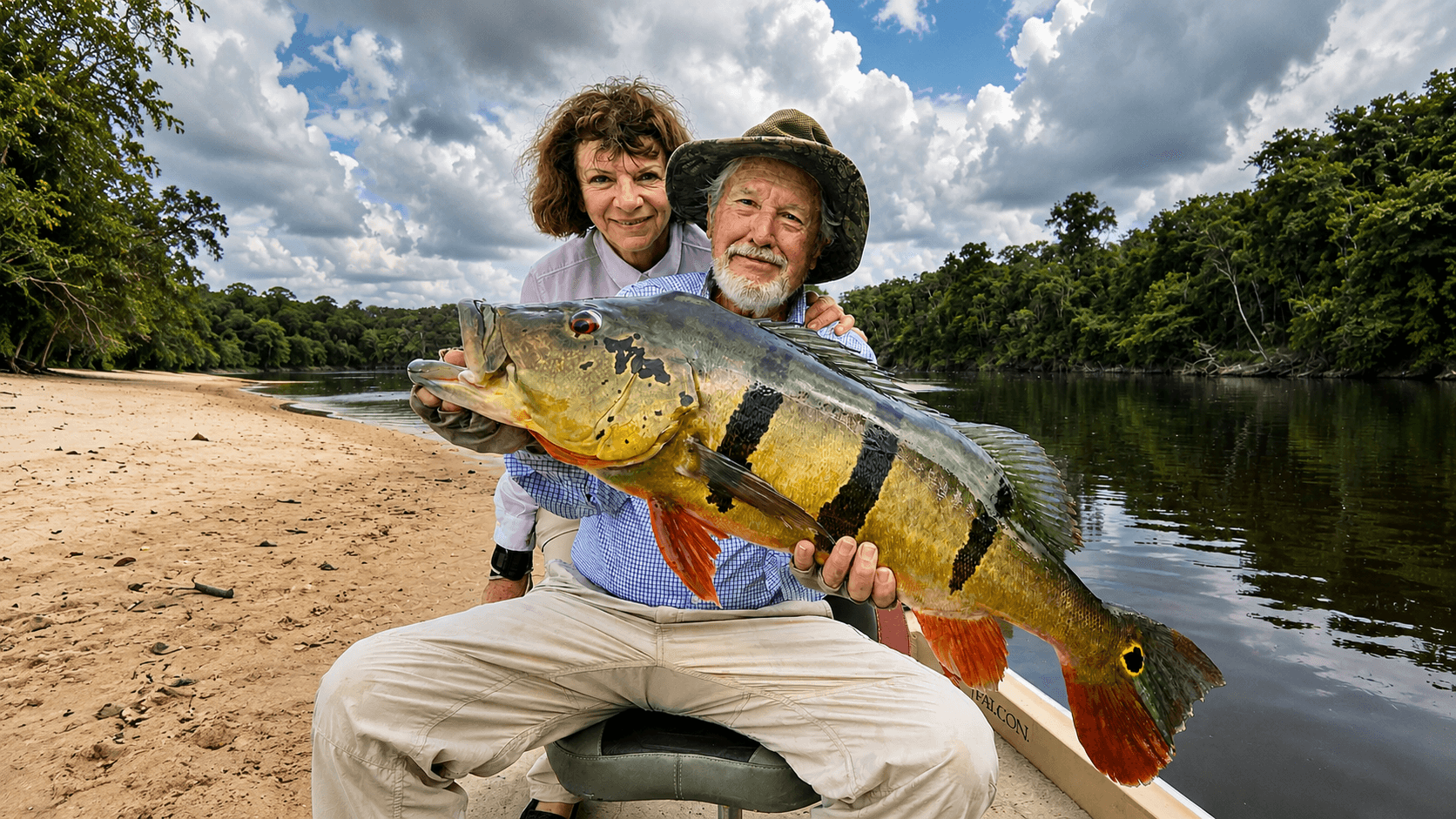 Solo traveler or couple experiencing an Amazon fishing adventure