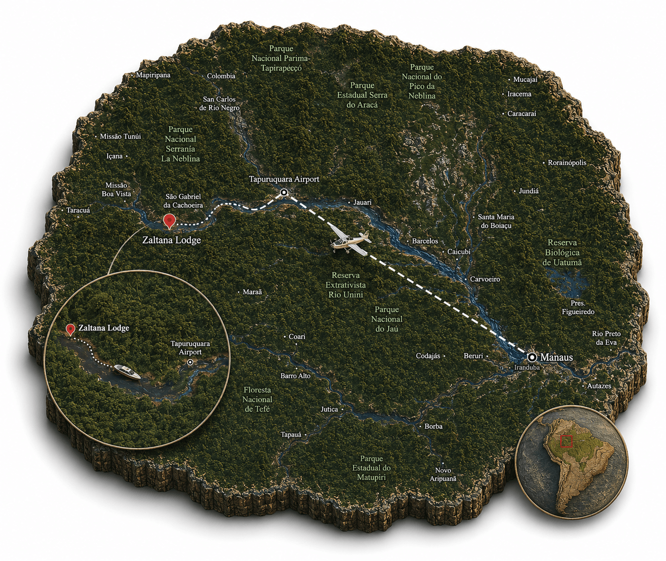 Detailed map of Zaltana Lodge location and fishing areas